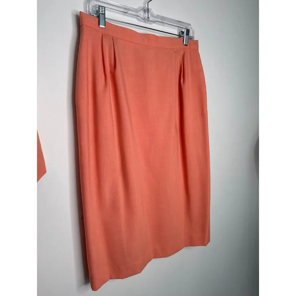 1980s Oleg Cassini peach two piece skirt suit size 10